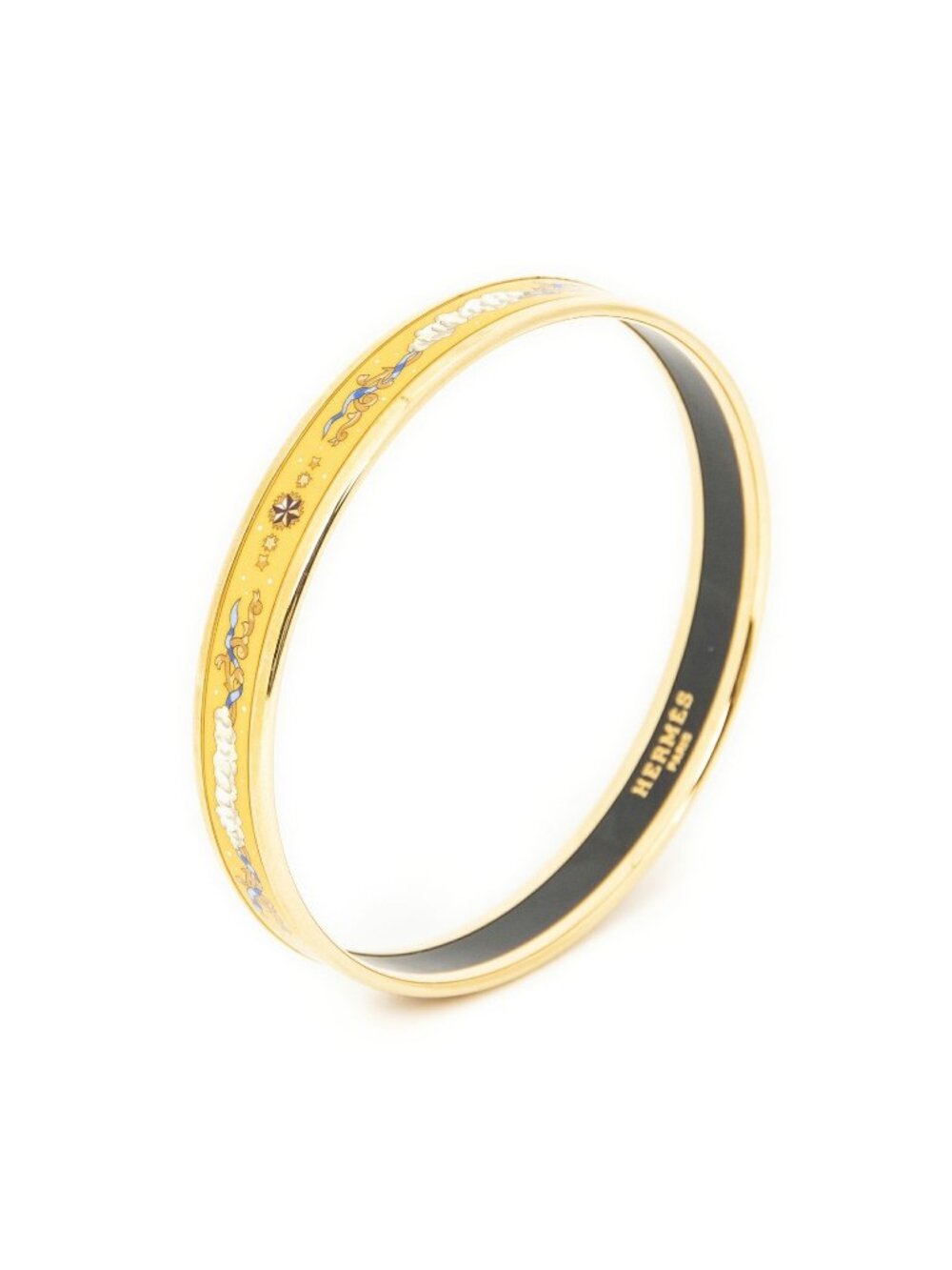 Hermes Enamel Bangle Yellow Star and Arabesque Motif Bracelet